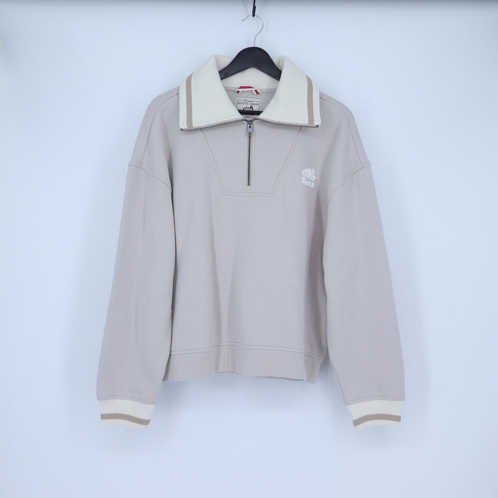 Roots Organic Cooper Quarter Zip Sweatshirt Silver Cloud Stein Relaxed Women's M